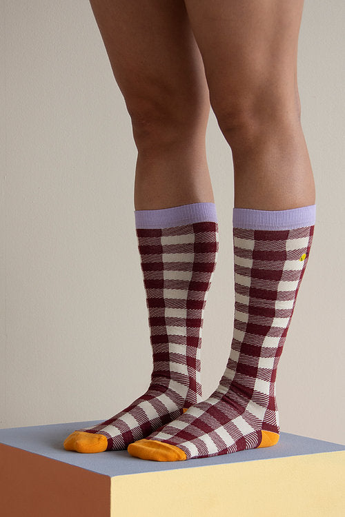 Kniestrümpfe Gingham | chocolate sundae + mauve lilac